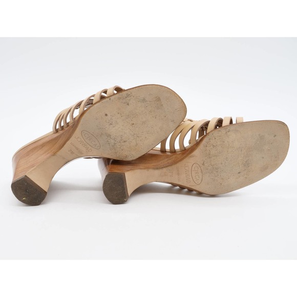 Circa Joan David Sandals Womens 7 Tan Leather Slide Strappy Weaved Open Toe Heel - Picture 11 of 11